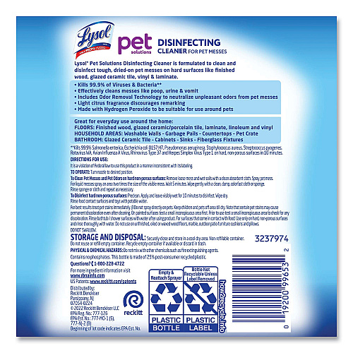 Lysol&reg; Pet Solutions Disinfecting Cleaner, Citrus Blossom, 32 oz Trigger Bottle, 9/Carton (99653CT)