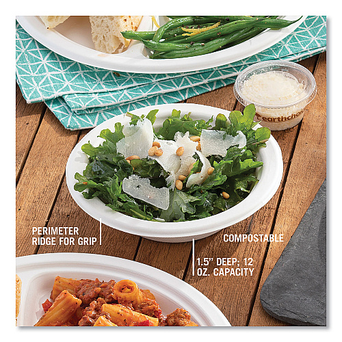Pactiv EarthChoice PFAS Free Compostable Dinnerware, Bowl, 12 oz, Natural, 1,000/Carton (MC50012PFREE)