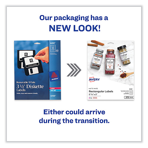 Avery Laser/Inkjet 3.5" Diskette Labels, White, 375/Pack (6490)