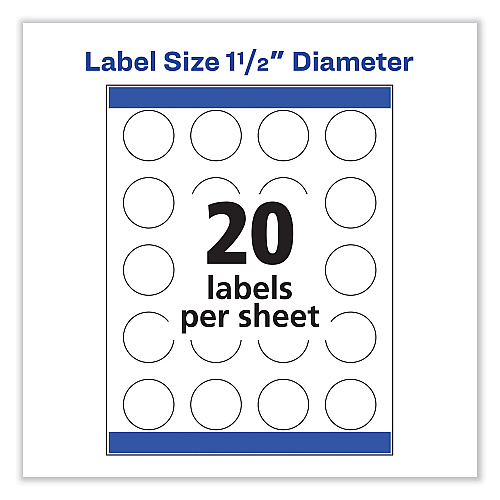 Avery 8293 High Visibility Round Labels, 1 1/2 dia, White, 400/Pack