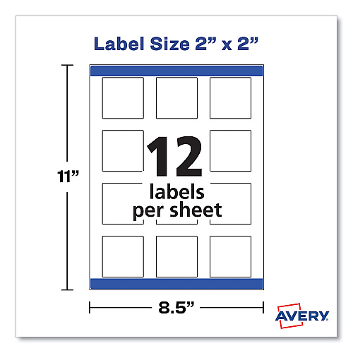 Avery Square Labels with Sure Feed and TrueBlock, 2 x 2, White, 300/Pack (22806)