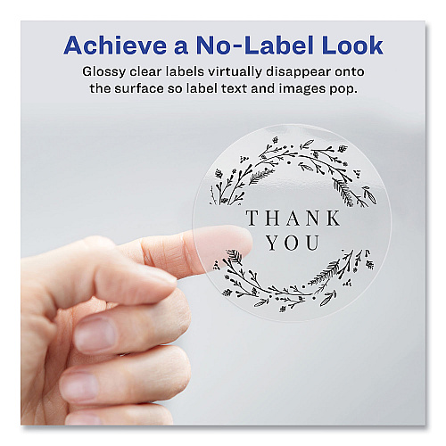 Avery Round Print-to-the Edge Labels with Sure Feed and Easy Peel, 2" dia, Glossy Clear, 120/PK (22825)