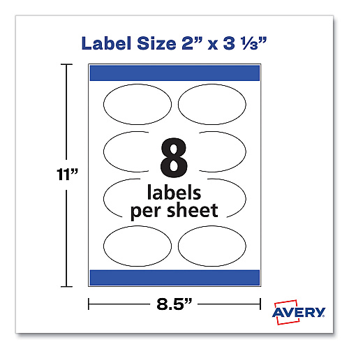 Avery Oval Print-to-the-Edge Labels, 2 x 3.33, White, 8/Sheet, 10 Sheets/Pack (22829)