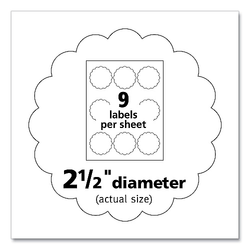 Avery Print-to-the Edge Labels w/Scalloped Edge, 2 1/2" dia, Pearl Ivory, 72/PK (22836)