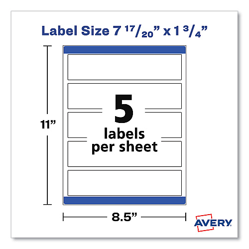 Avery Rectangle Labels, Inkjet/Laser Printers, 7.85 x 1.75, Textured White, 5/Sheet, 10 Sheets/Pack (22838)