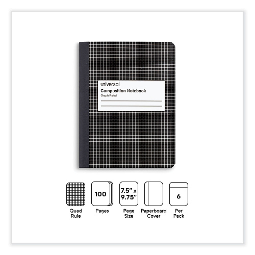 Universal Quad Rule Composition Book, Quadrille Rule (4 sq/in), Black Marble Cover, (100) 9.75 x 7.5 Sheets, 6/Pack (UNV20957)