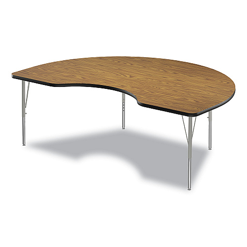 Correll Adjustable Activity Table, Kidney Shape, 72" x 48" x 19" to 29", Medium Oak Top, Gray Legs, 4/Pallet (4872TF06954P)