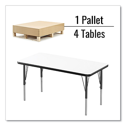 Correll Markerboard Activity Tables, Rectangular, 60" x 24" x 19" to 29", White Top, Black Legs, 4/Pallet (2460DE80954P)