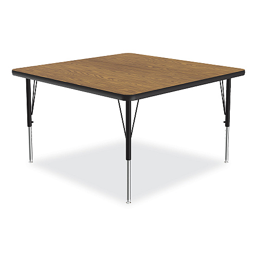 Correll Adjustable Activity Tables, Square, 48" x 48" x 19" to 29", Medium Oak Top, Black Legs, 4/Pallet (4848TF0695K4)