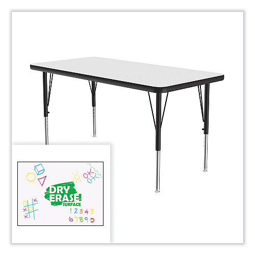 Correll Markerboard Activity Tables, Rectangular, 60" x 24" x 19" to 29", White Top, Black Legs, 4/Pallet (2460DE80954P)