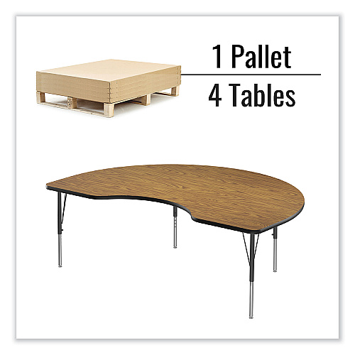 Correll Adjustable Activity Tables, Kidney Shape, 72" x 48" x 19" to 29", Oak Top, Black Legs, 4/Pallet (4872TF0695K4)