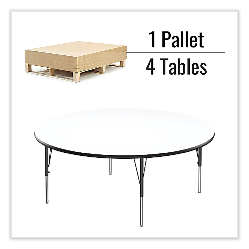 Correll Markerboard Activity Tables, Round, 60" x 19" to 29", White Top, Black/Silver Legs, 4/Pallet (60DERD80954P)