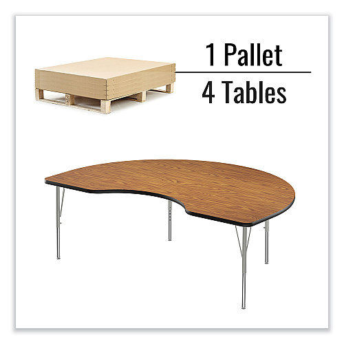 Correll Adjustable Activity Table, Kidney Shape, 72" x 48" x 19" to 29", Medium Oak Top, Gray Legs, 4/Pallet (4872TF06954P)