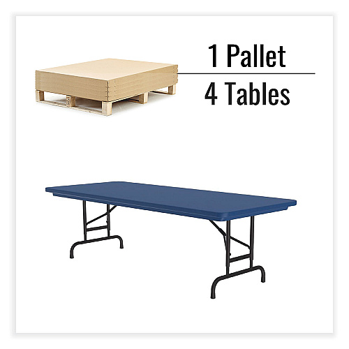 Correll Adjustable Folding Tables, Rectangular, 72" x 30" x 22" to 32", Blue Top, Black Legs, 4/Pallet (RA3072274P)