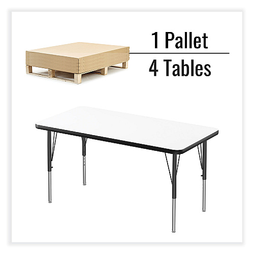 Correll Markerboard Activity Tables, Rectangular, 48" x 24" x 19" to 29", White Top, Black Legs, 4/Pallet (2448DE80954P)