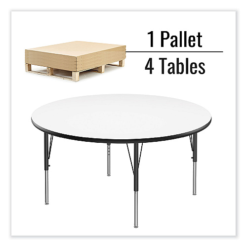 Correll Dry Erase Markerboard Activity Tables, Round, 42" x 19" to 29", White Top, Black Legs, 4/Pallet (42DERD80954P)