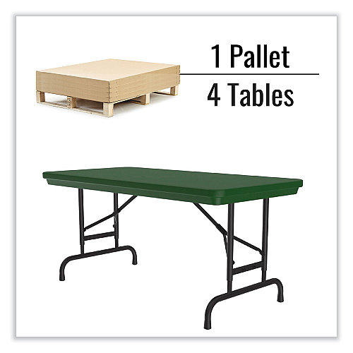 Correll Adjustable Folding Table, Rectangular, 48" x 24" x 22" to 32", Green Top, Black Legs, 4/Pallet (RA2448294P)