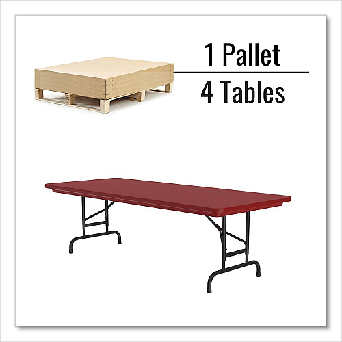 Correll Adjustable Folding Tables, Rectangular, 72" x 30" x 22" to 32", Red Top, Black Base, 4/Pallet (RA3072254P)