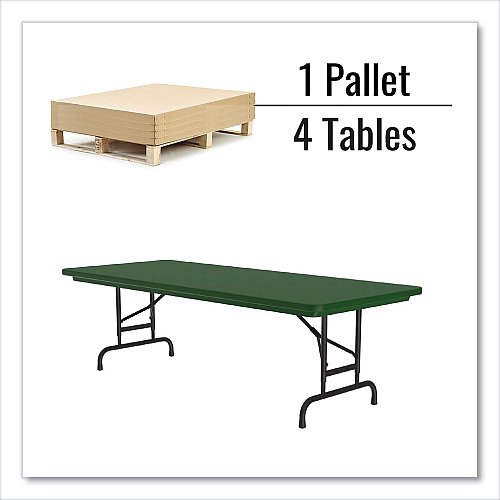 Correll Adjustable Folding Tables, Rectangular, 60" x 30" x 22" to 32", Green Top, Black Legs, 4/Pallet (RA3060294P)