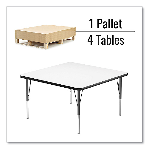 Correll Markerboard Activity Tables, Square, 48" x 48" x 19" to 29", White Top, Black Legs, 4/Pallet (4848DE80954P)