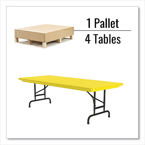 Correll Adjustable Folding Tables, Rectangular, 60" x 30" x 22" to 32", Yellow Top, Black Legs, 4/Pallet (RA3060284P)