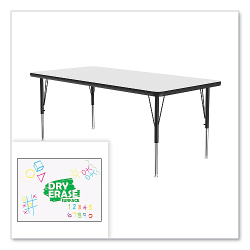 Correll Markerboard Activity Tables, Rectangular, 60" x 30" x 19" to 29", White Top, Black Legs, 4/Pallet (3060DE80954P)