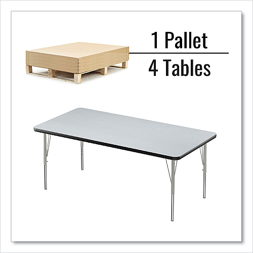 Correll Adjustable Activity Table, Rectangular, 60" x 30" x 19" to 29", Granite Top, Black Legs, 4/Pallet (3060TF15954P)