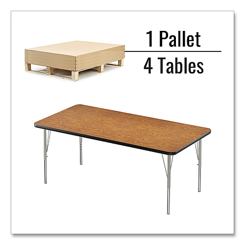Correll Adjustable Activity Table, Rectangular, 60" x 30" x 19" to 29", Medium Oak Top, Black Legs, 4/Pallet (3060TF06954P)