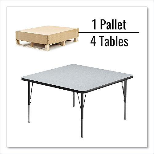 Correll Adjustable Activity Tables, Square, 48" x 48" x 19" to 29", Gray Top, Black Legs, 4/Pallet (4848TF1595K4)