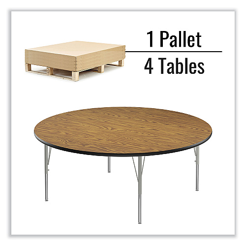 Correll Height Adjustable Activity Tables, Round, 60" x 19" to 29", Medium Oak Top, Gray Legs, 4/Pallet (60TFRD06954P)