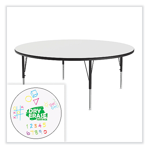 Correll Markerboard Activity Tables, Round, 60" x 19" to 29", White Top, Black/Silver Legs, 4/Pallet (60DERD80954P)