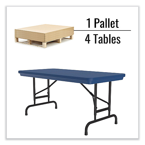 Correll Adjustable Folding Table, Rectangular, 48" x 24" x 22" to 32", Blue Top, Black Legs, 4/Pallet (RA2448274P)