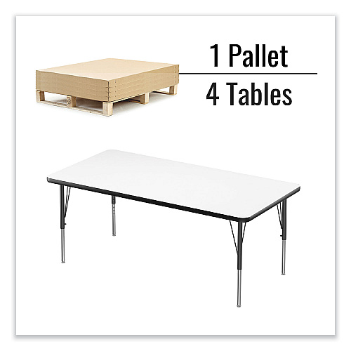 Correll Markerboard Activity Tables, Rectangular, 60" x 30" x 19" to 29", White Top, Black Legs, 4/Pallet (3060DE80954P)