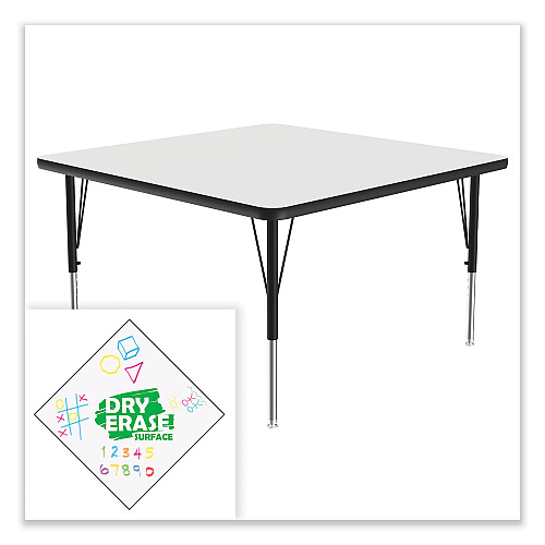Correll Markerboard Activity Tables, Square, 48" x 48" x 19" to 29", White Top, Black Legs, 4/Pallet (4848DE80954P)