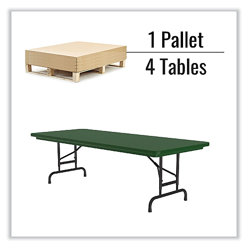 Correll Adjustable Folding Tables, Rectangular, 72" x 30" x 22" to 32", Green Top, Black Base, 4/Pallet (RA3072294P)