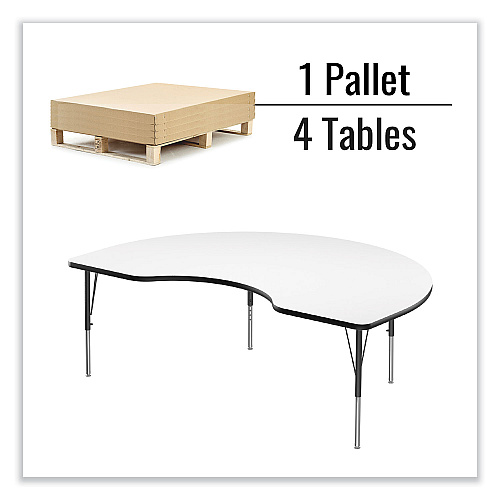 Correll Markerboard Activity Table, Kidney Shape, 72" x 48" x 19" to 29", White Top, Black Legs, 4/Pallet (4872DE80954P)