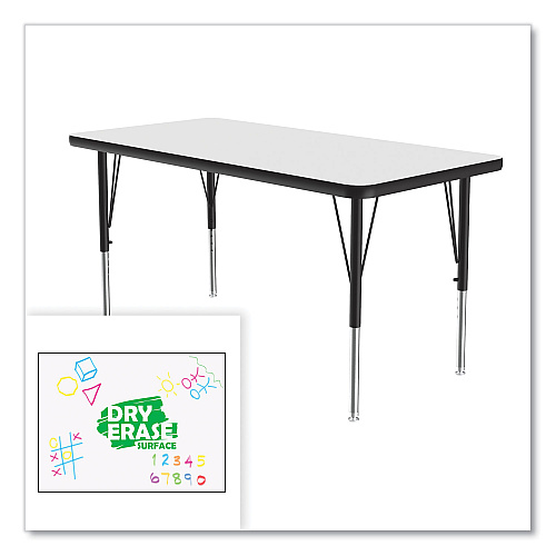 Correll Markerboard Activity Tables, Rectangular, 48" x 24" x 19" to 29", White Top, Black Legs, 4/Pallet (2448DE80954P)