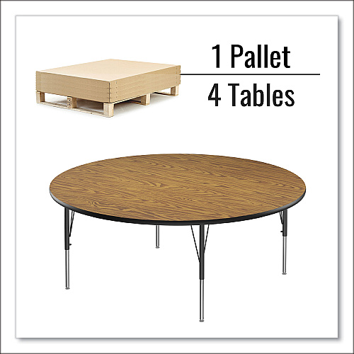 Correll Height Adjustable Activity Tables, Round, 60" x 19" to 29", Medium Oak Top, Black Legs, 4/Pallet (60TFRD0695K4)
