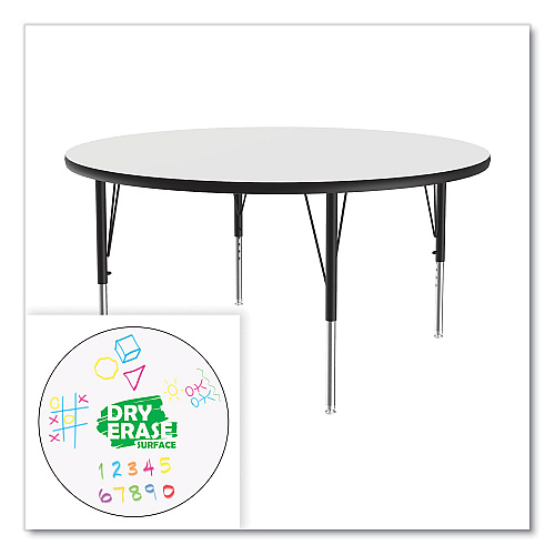Correll Dry Erase Markerboard Activity Tables, Round, 42" x 19" to 29", White Top, Black Legs, 4/Pallet (42DERD80954P)