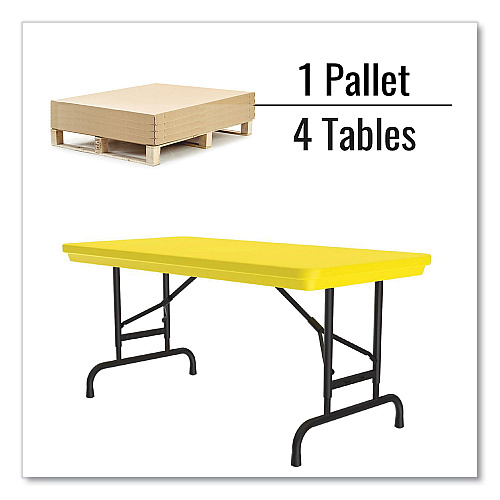 Correll Adjustable Folding Table, Rectangular, 48" x 24" x 22" to 32", Yellow Top, Black Legs, 4/Pallet (RA2448284P)