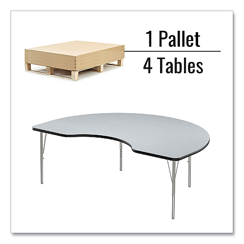 Correll Adjustable Activity Tables, Kidney Shaped, 72" x 48" x 19" to 29", Gray Top, Gray Legs, 4/Pallet (4872TF15954P)