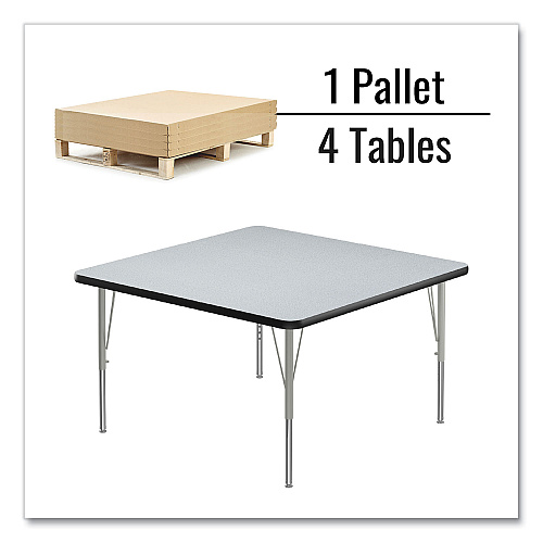 Correll Adjustable Activity Tables, Square, 48" x 48" x 19" to 29", Gray Top, Silver Legs, 4/Pallet (4848TF15954P)