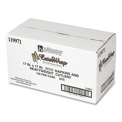 Hoffmaster CaterWrap Heavyweight Cutlery Combo, Fork/Spoon/Knife/Napkin, Black, 100/Carton (119971)