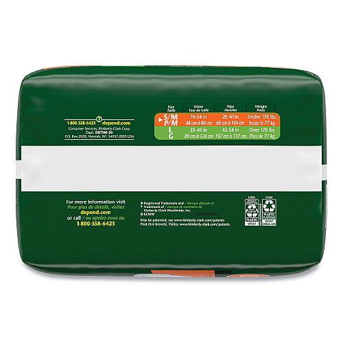 Depend Incontinence Protection with Tabs, Small/Medium, 19" to 34" Waist, 20/Pack, 3 Packs/Carton (35456)