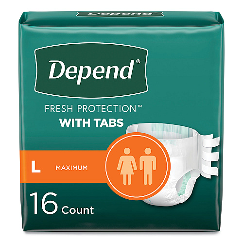 Depend Incontinence Protection with Tabs, 35" to 49" Waist, 16/Pack, 3 Packs/Carton (35458)