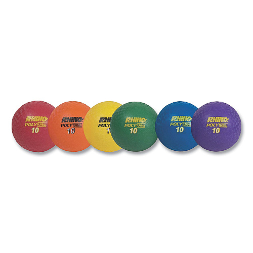 Champion Sports Rhino Playground Ball Set, 10" Diameter, Rubber, Assorted Colors, 6/Set 10" - Red, Orange, Yellow, Green, Blue, Purple - 6 / Set (PX10SET)