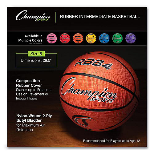 Champion Sports Rubber Sports Ball, For Basketball, No. 6, Intermediate Size, Orange (RBB4)