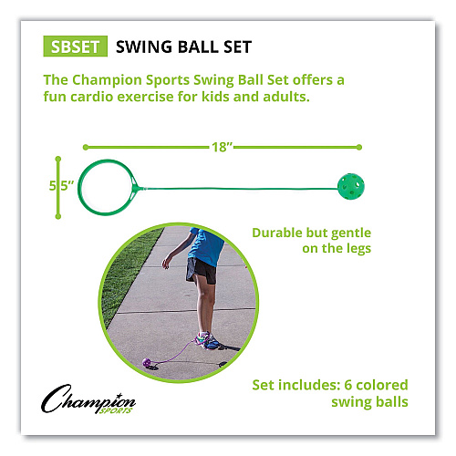 Champion Sports Swing Ball Set, 5.5" Diameter, Assorted Colors, 6/Set (SBSET)