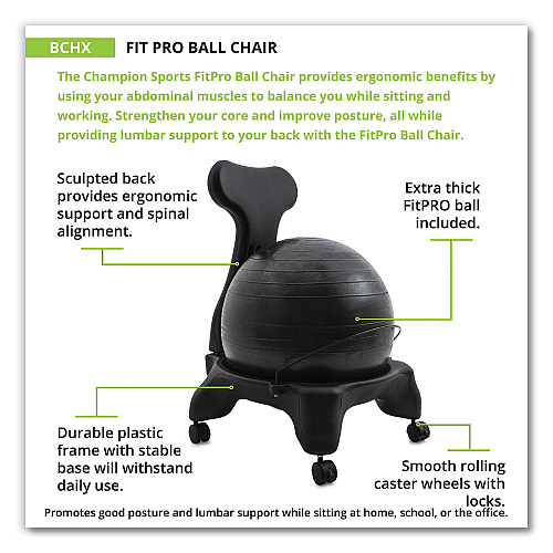 Champion Sports FitPro Ball Chair, Supports Up to 200 lb, Gray (BCHX)