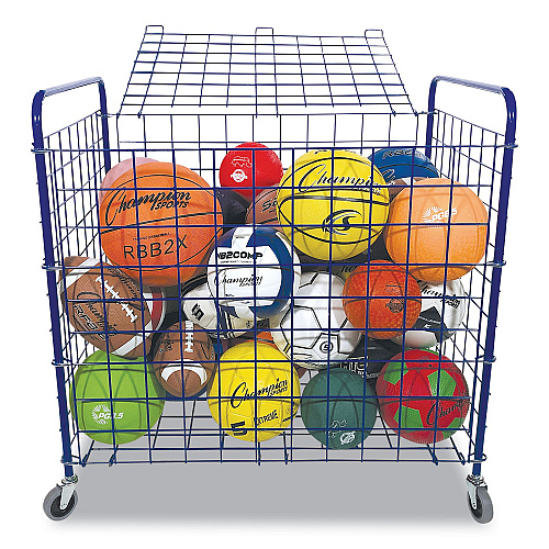 Champion Sports Lockable Ball Storage Cart, Fits Approximately 24 Balls, Metal, 37" x 22" x 20", Blue (LFX)